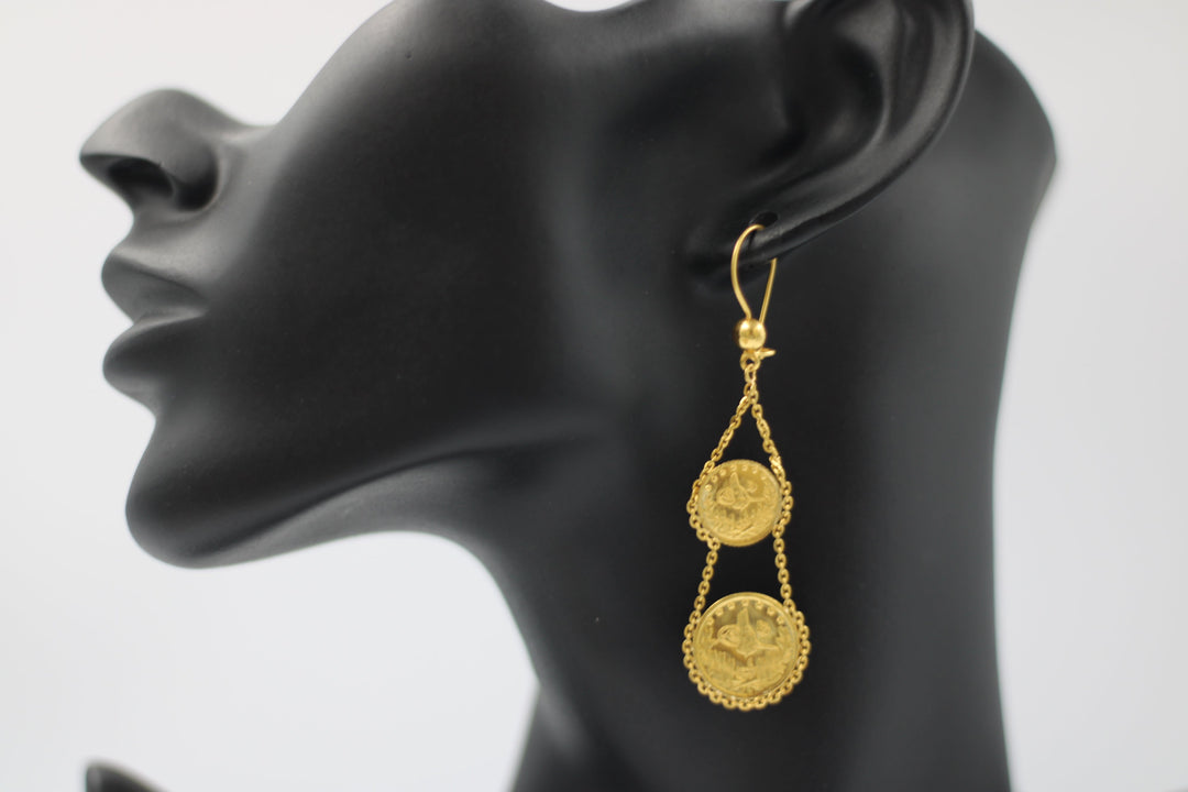 21K Gold Lira Fancy Earrings by Saeed Jewelry - Image 3