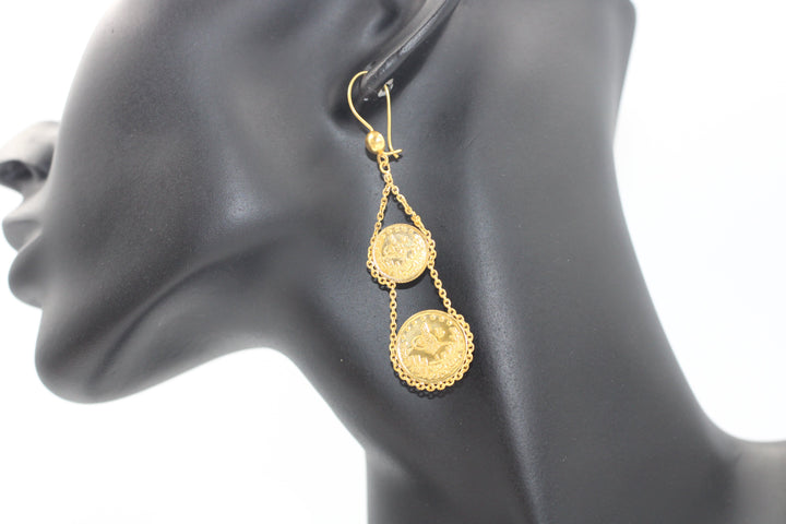 21K Gold Lira Fancy Earrings by Saeed Jewelry - Image 4