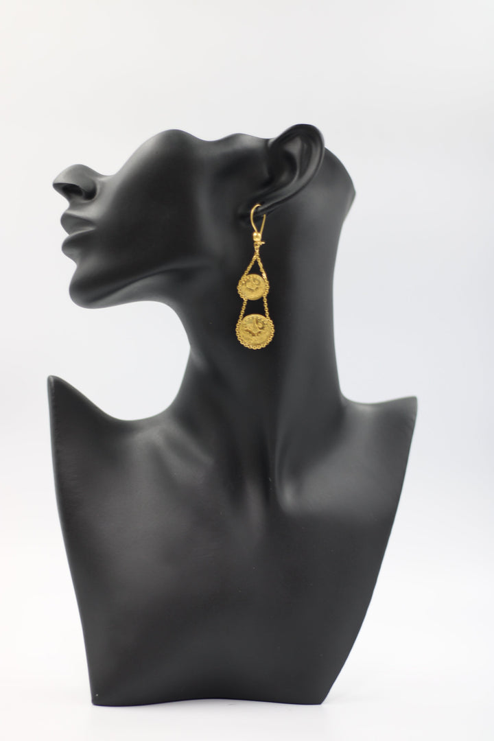 21K Gold Lira Fancy Earrings by Saeed Jewelry - Image 9