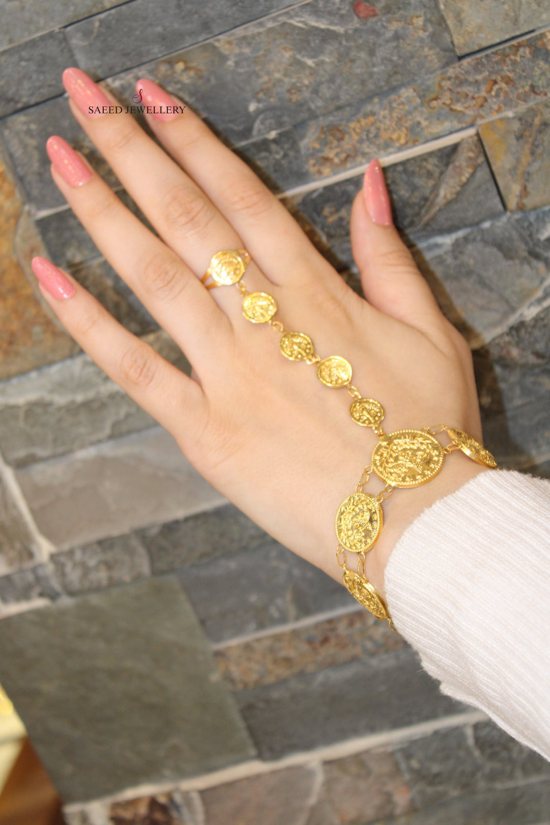 21K Gold Lirat Hand Bracelet by Saeed Jewelry - Image 4