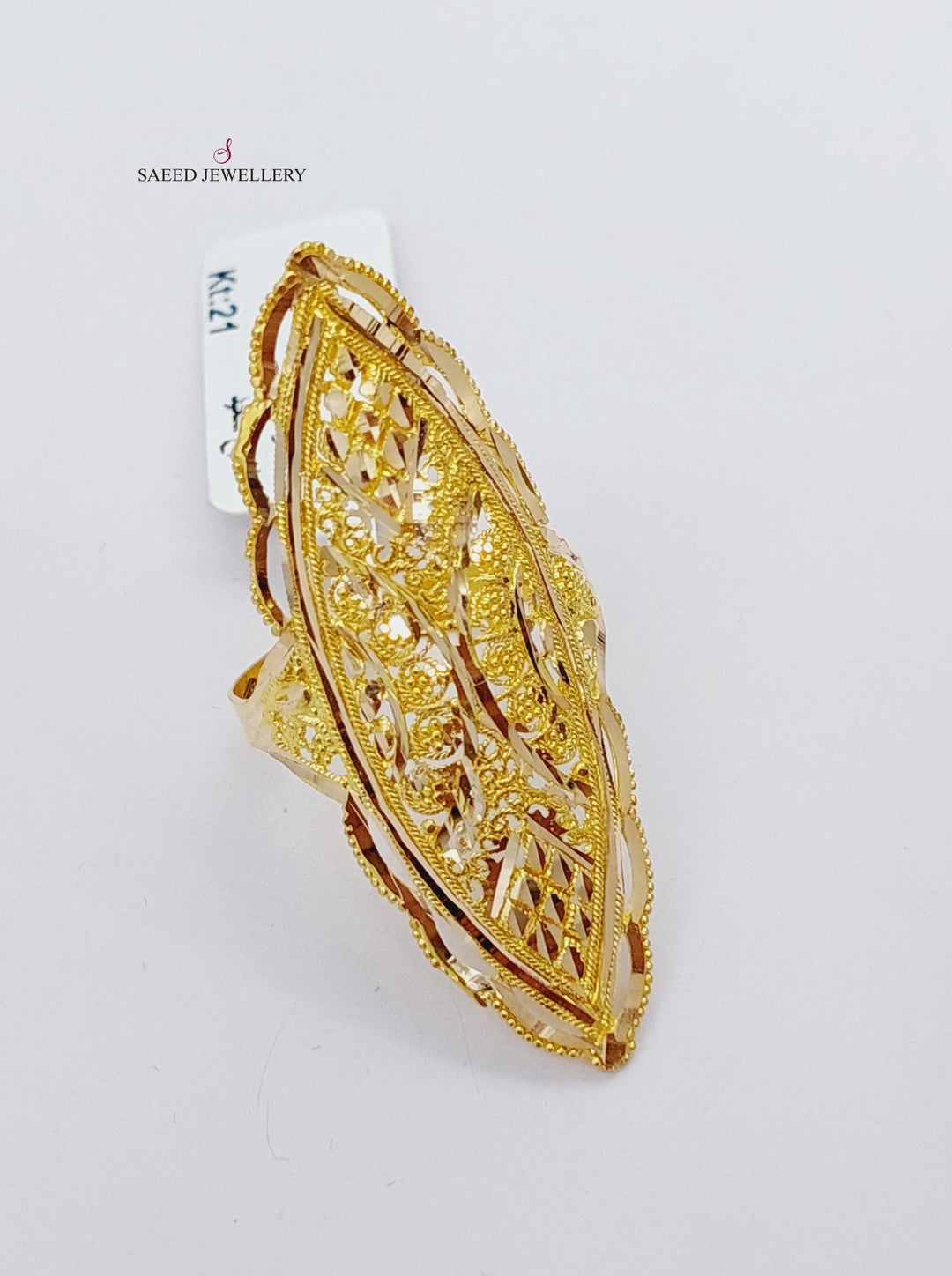 21K Gold Long Indian Ring by Saeed Jewelry - Image 3