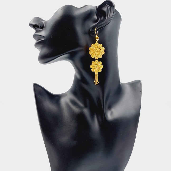 21K Gold Long Kuwaiti Earrings by Saeed Jewelry - Image 3