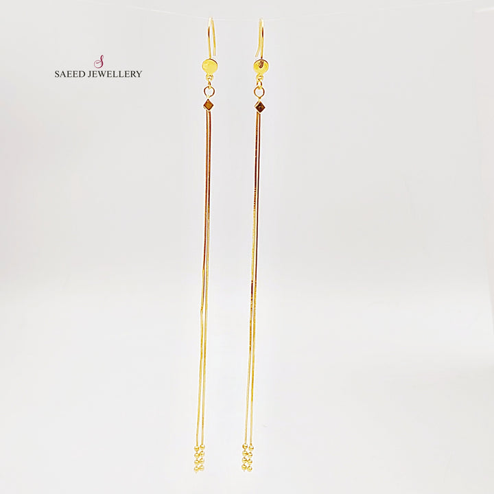 21K Gold Long Vansi Earrings by Saeed Jewelry - Image 2