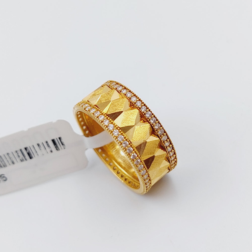 21K Thin Zirconia Wedding Ring Made of 21K Yellow Gold by Saeed Jewelry-ذبلة-اكسترا-محجر