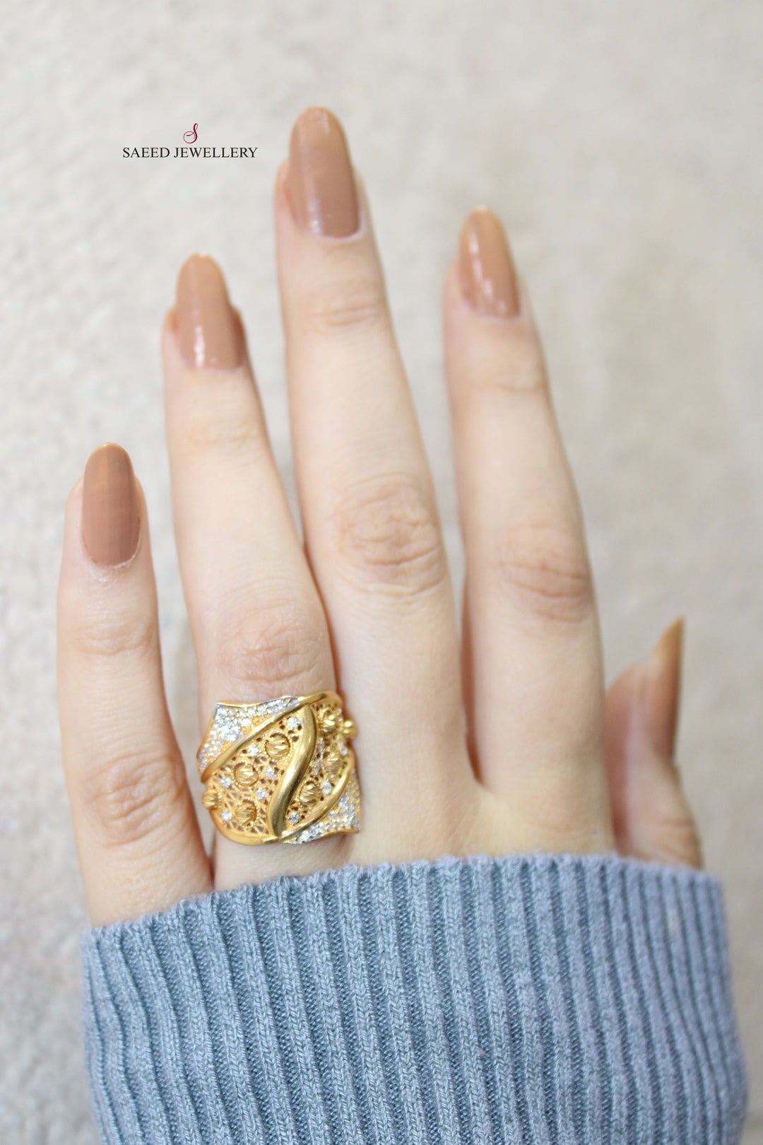 21K Gold Turkish Zirconia Ring by Saeed Jewelry - Image 2