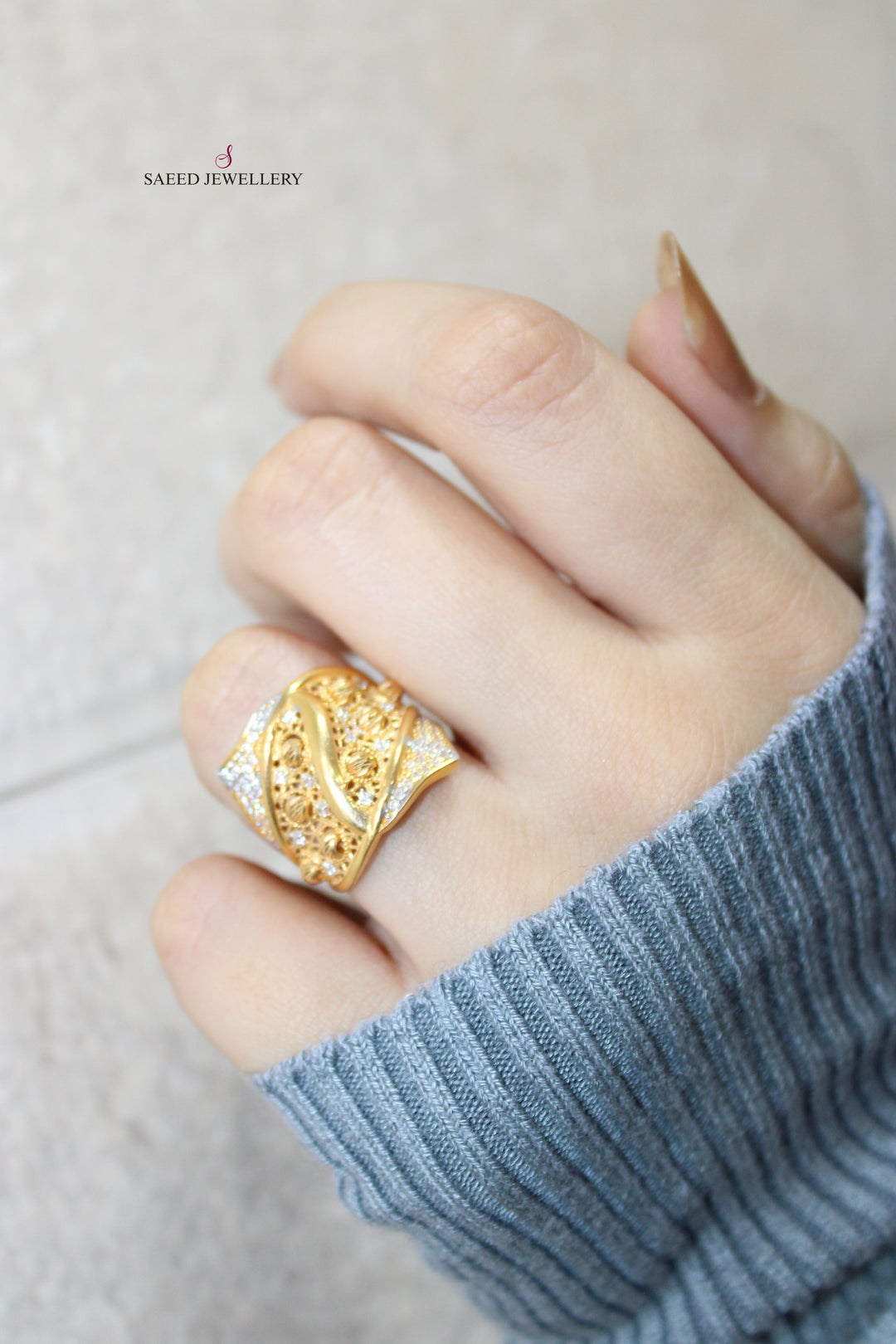 21K Gold Turkish Zirconia Ring by Saeed Jewelry - Image 6