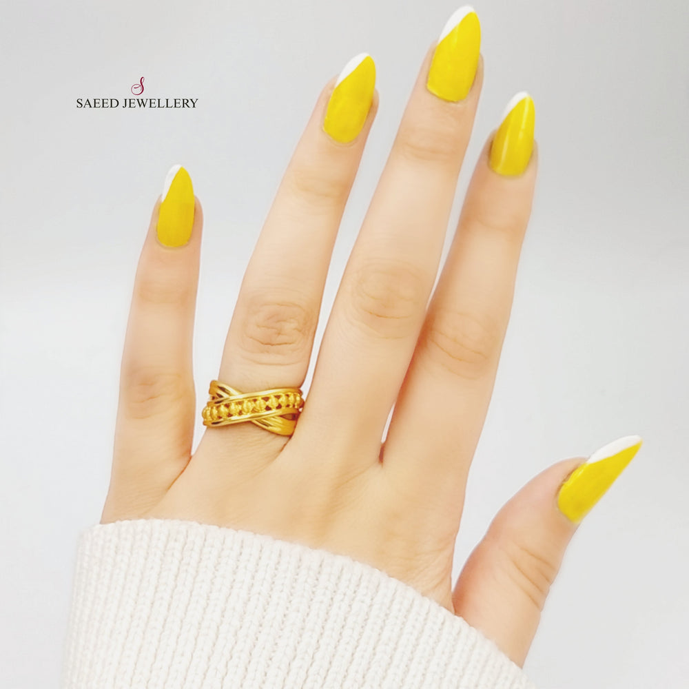 21K Turkish x Ring Made of 21K Yellow Gold by Saeed Jewelry-26602