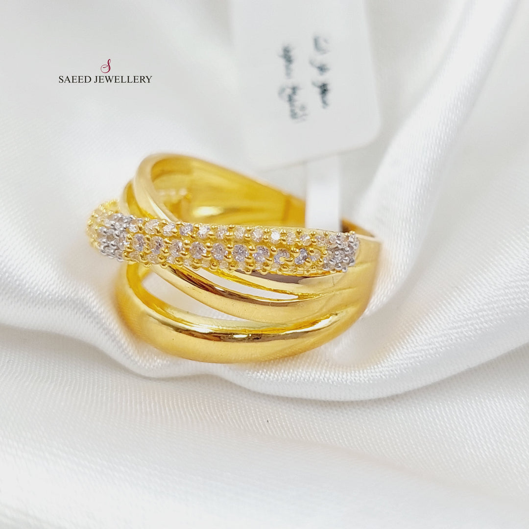 21K Gold X Ring Zirconia by Saeed Jewelry - Image 3