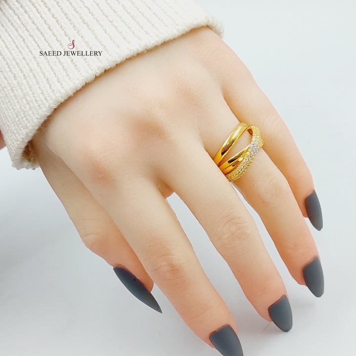 21K Gold X Ring Zirconia by Saeed Jewelry - Image 3