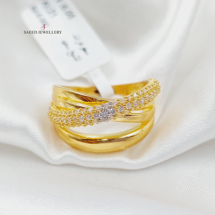 21K Gold X Ring Zirconia by Saeed Jewelry - Image 4