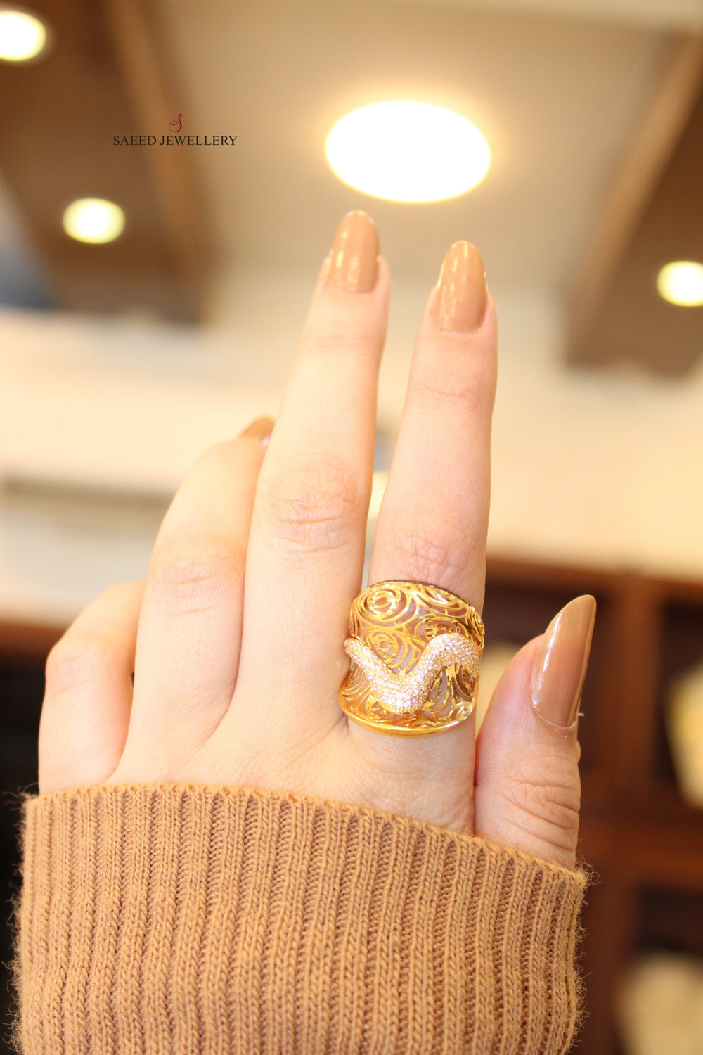 21K Gold Zirconia Ring by Saeed Jewelry - Image 2