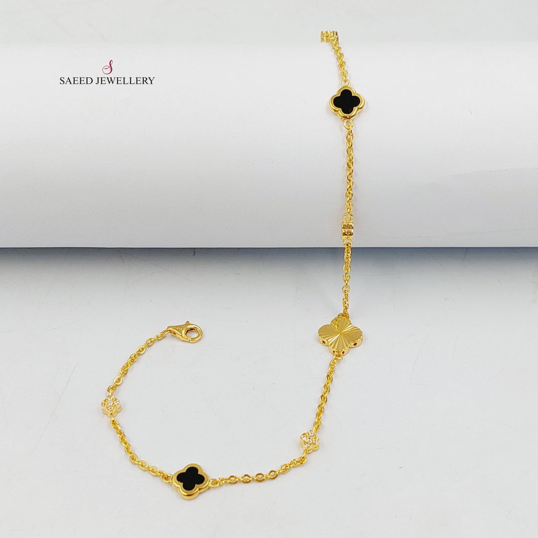 21K Gold Enameled & Zircon Studded Clover Anklet by Saeed Jewelry - Image 5