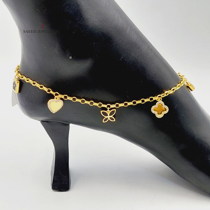 21K Gold Enameled & Zircon Studded Dandash Anklet by Saeed Jewelry - Image 3