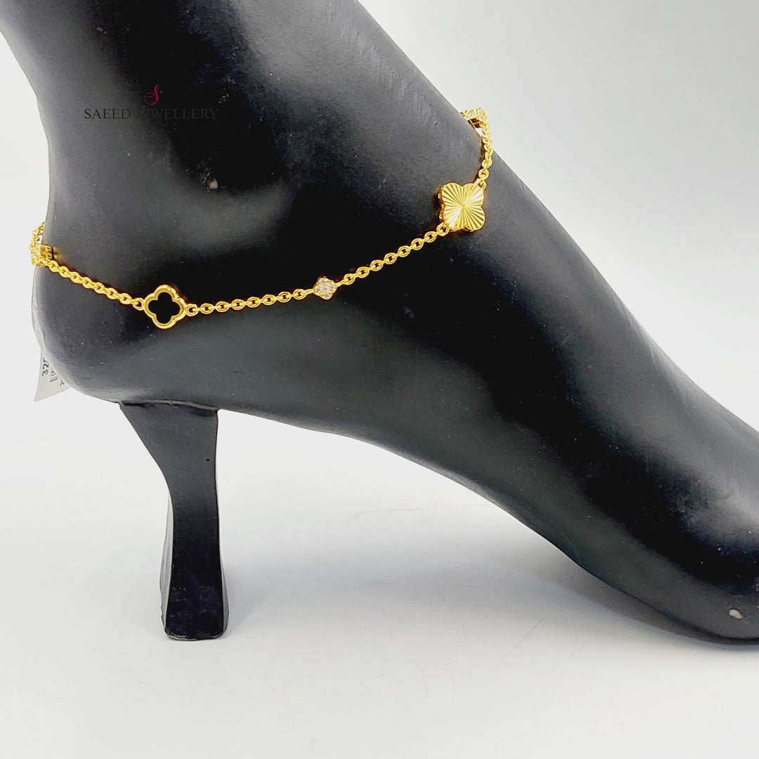 21K Gold Enameled & Zircon Studded Clover Anklet by Saeed Jewelry - Image 4