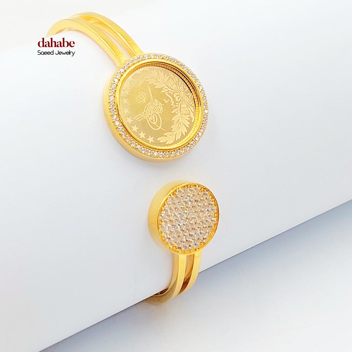 Zircon Studded Rashadi Bangle Bracelet Made of 21K Gold by Saeed Jewelry 