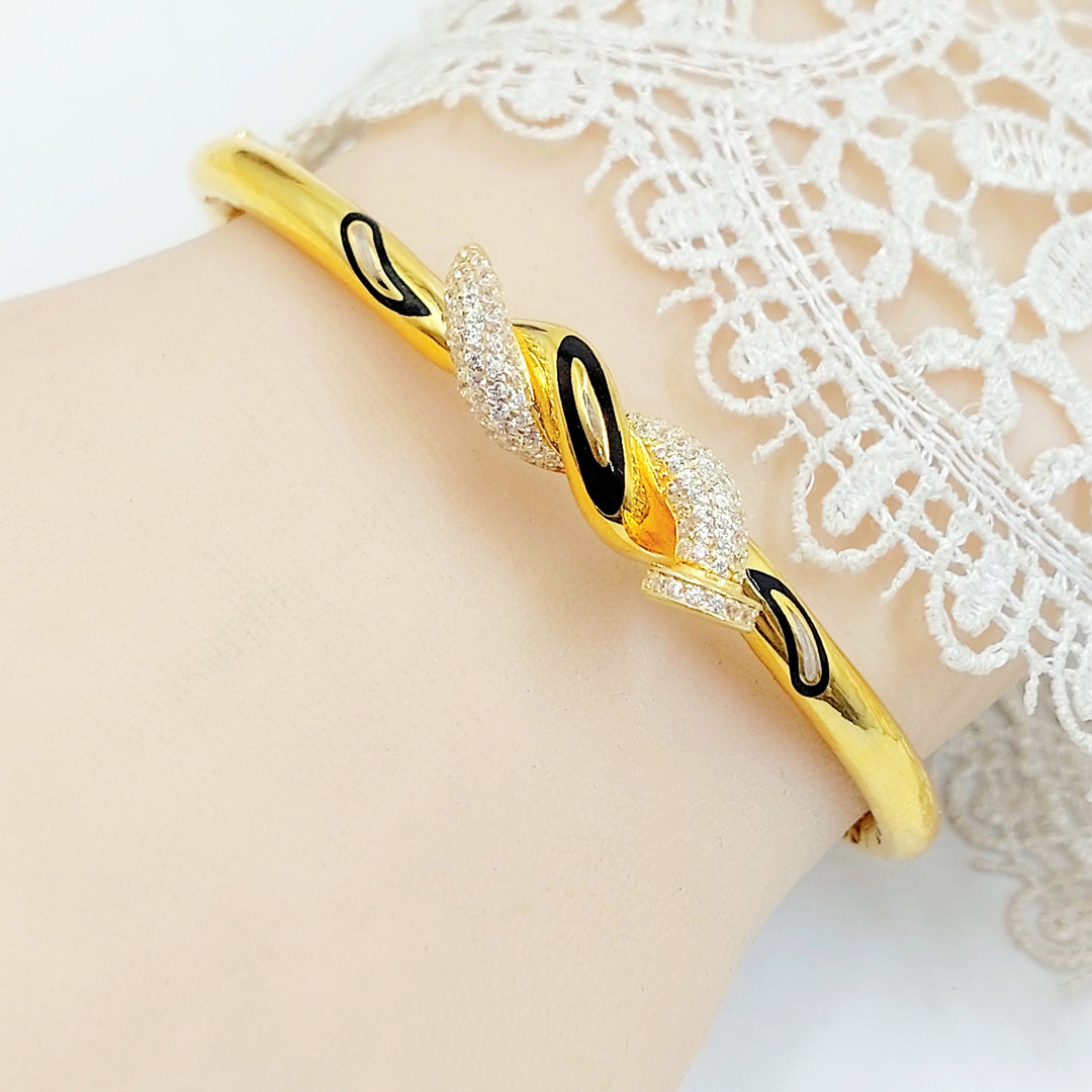 Zircon Studded Nail Bangle Bracelet Made of 21K Gold by Saeed Jewelry 