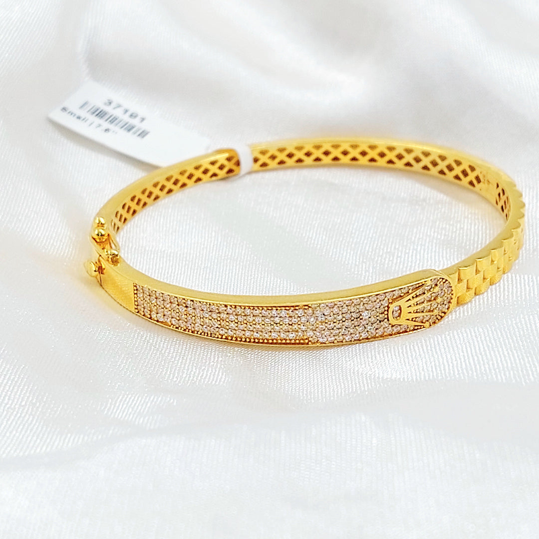 Zircon Studded Deluxe Bangle Bracelet Made of 21K Gold by Saeed Jewelry 