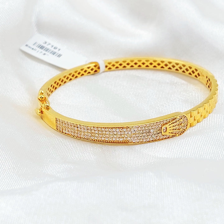 Zircon Studded Deluxe Bangle Bracelet Made of 21K Gold by Saeed Jewelry 