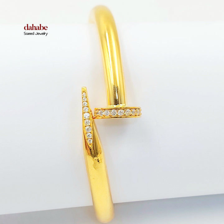 Zircon Studded Nail Bangle Bracelet Made of 21K Gold by Saeed Jewelry 