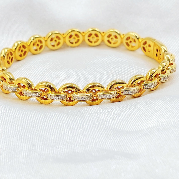 Zircon Studded Deluxe Bangle Bracelet Made of 21K Gold by Saeed Jewelry 