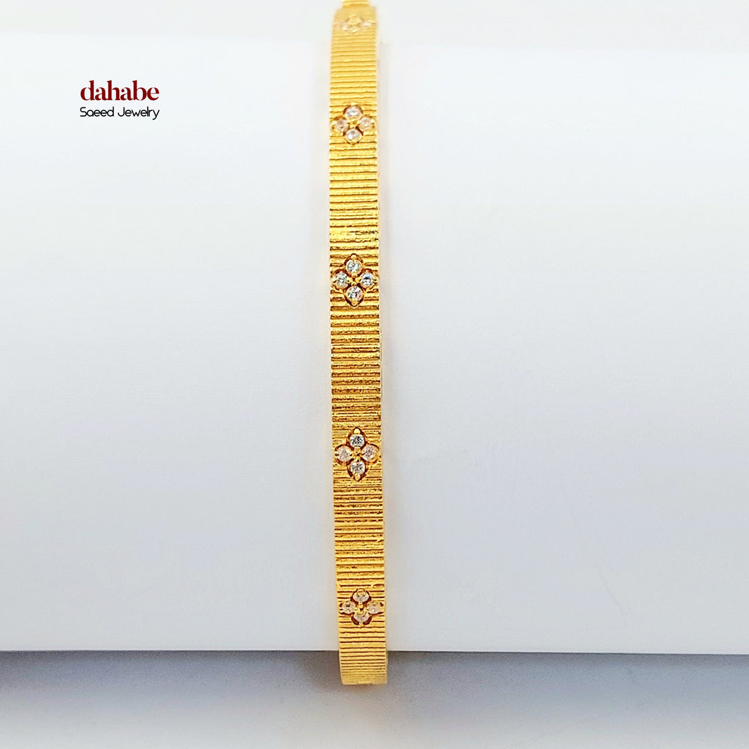Zircon Studded Deluxe Bangle Bracelet Made of 21K Gold by Saeed Jewelry 