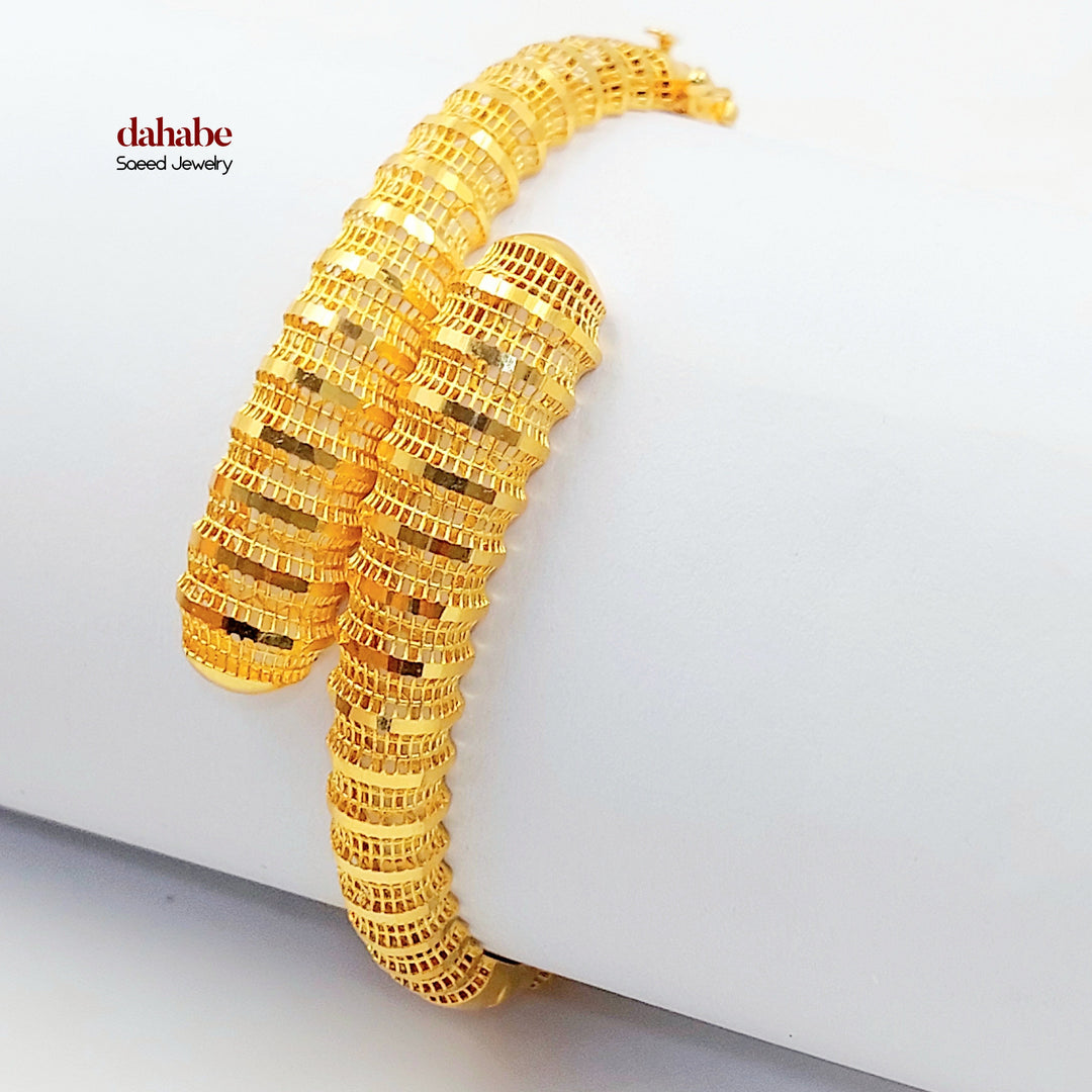 Balls Engraved Bangle Bracelet Made of 21K Gold by Saeed Jewelry 