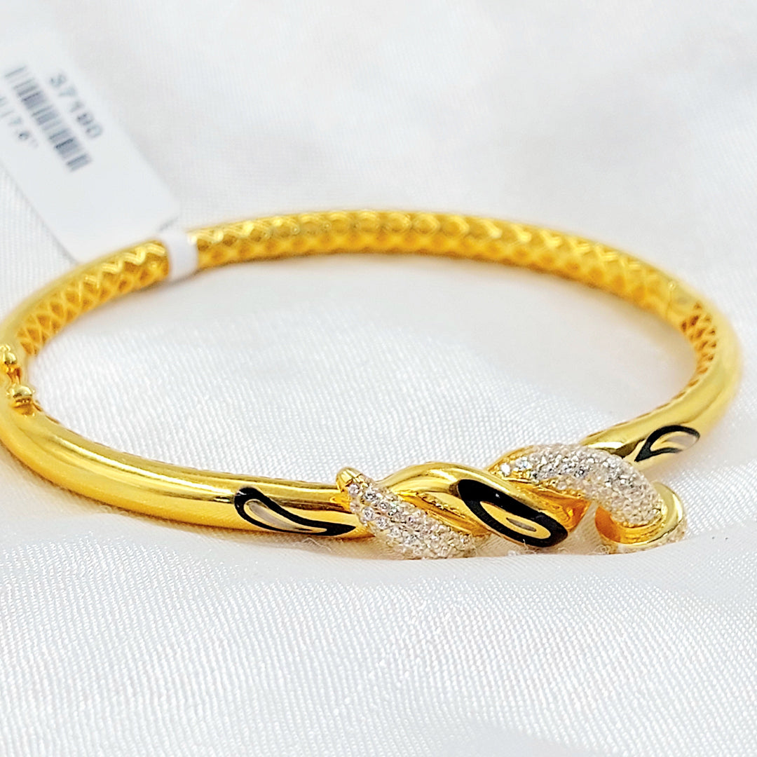 Zircon Studded Nail Bangle Bracelet Made of 21K Gold by Saeed Jewelry 