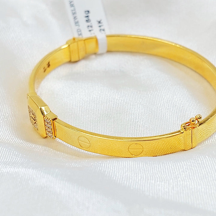 Zircon Studded Figaro Bangle Bracelet Made of 21K Gold by Saeed Jewelry 