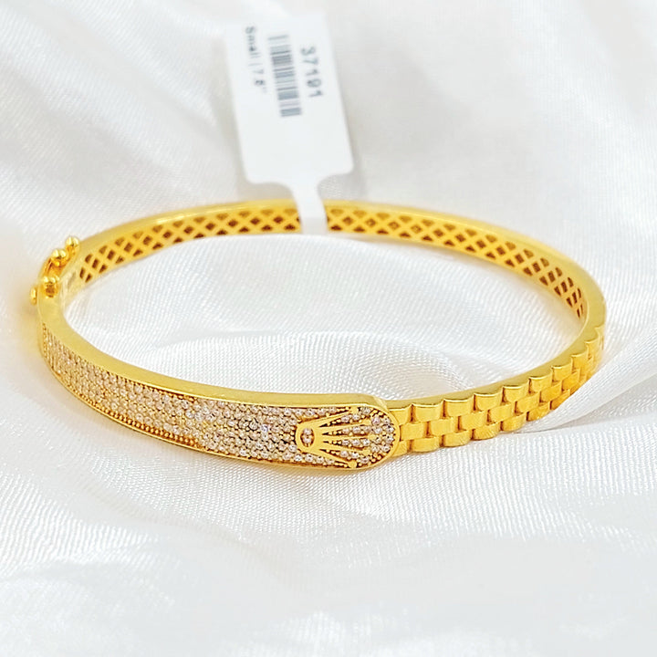 Zircon Studded Deluxe Bangle Bracelet Made of 21K Gold by Saeed Jewelry 