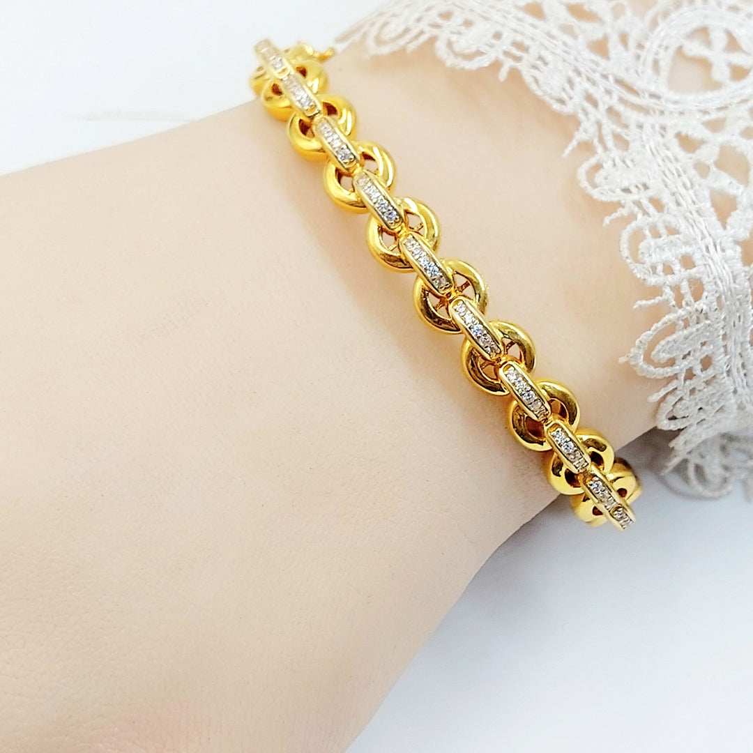 Zircon Studded Deluxe Bangle Bracelet Made of 21K Gold by Saeed Jewelry 