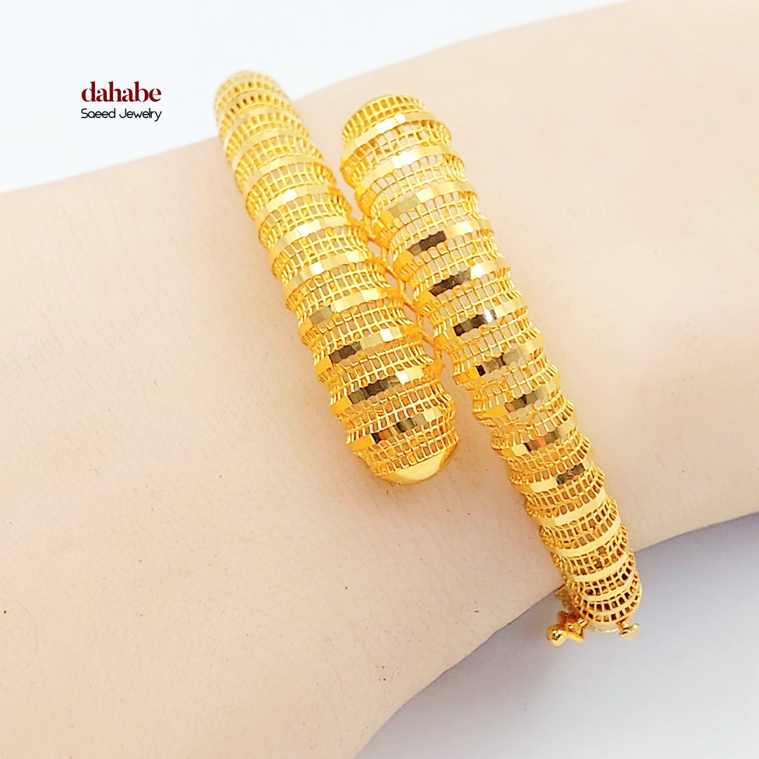 Balls Engraved Bangle Bracelet Made of 21K Gold by Saeed Jewelry 