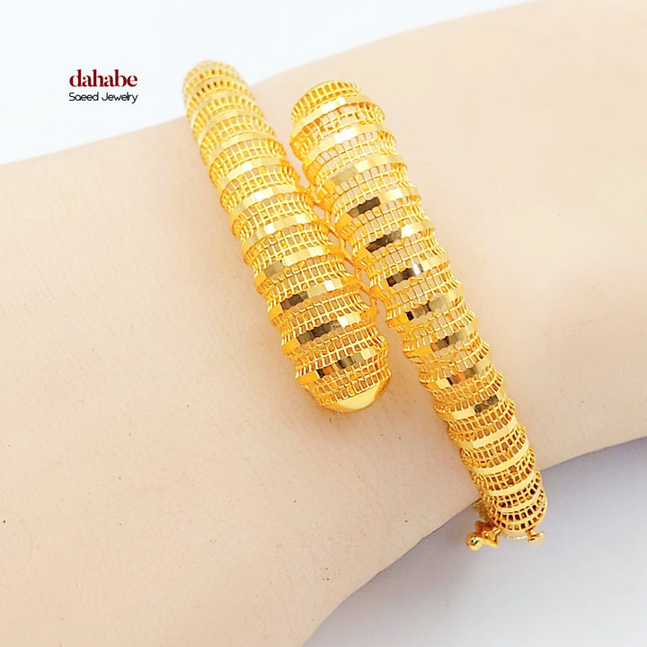 Balls Engraved Bangle Bracelet Made of 21K Gold by Saeed Jewelry 