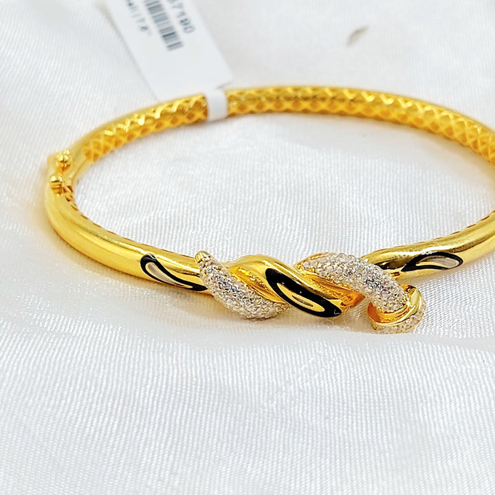 Zircon Studded Nail Bangle Bracelet Made of 21K Gold by Saeed Jewelry 