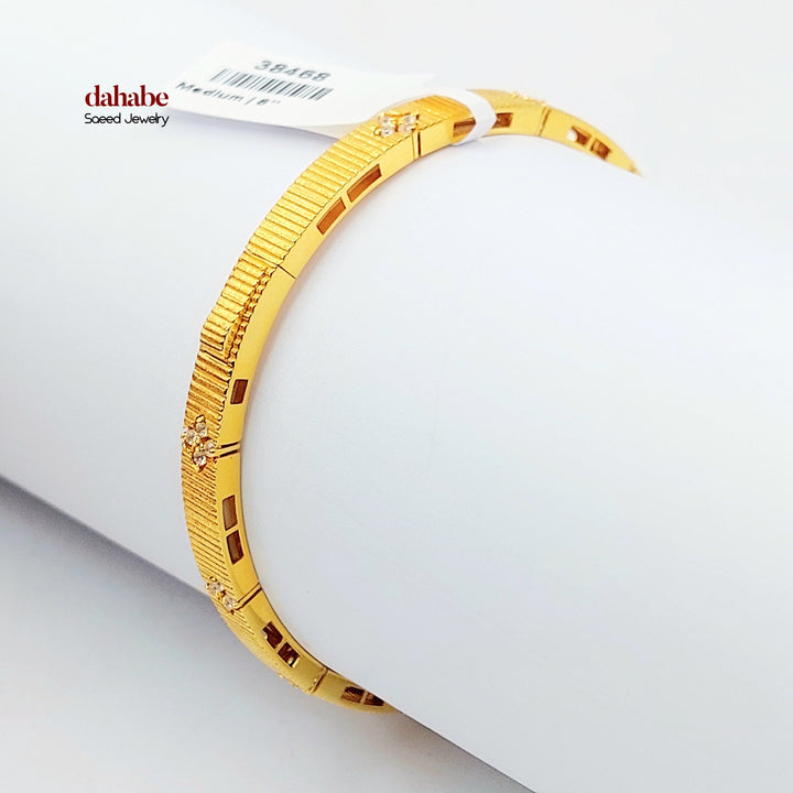 Zircon Studded Deluxe Bangle Bracelet Made of 21K Gold by Saeed Jewelry 