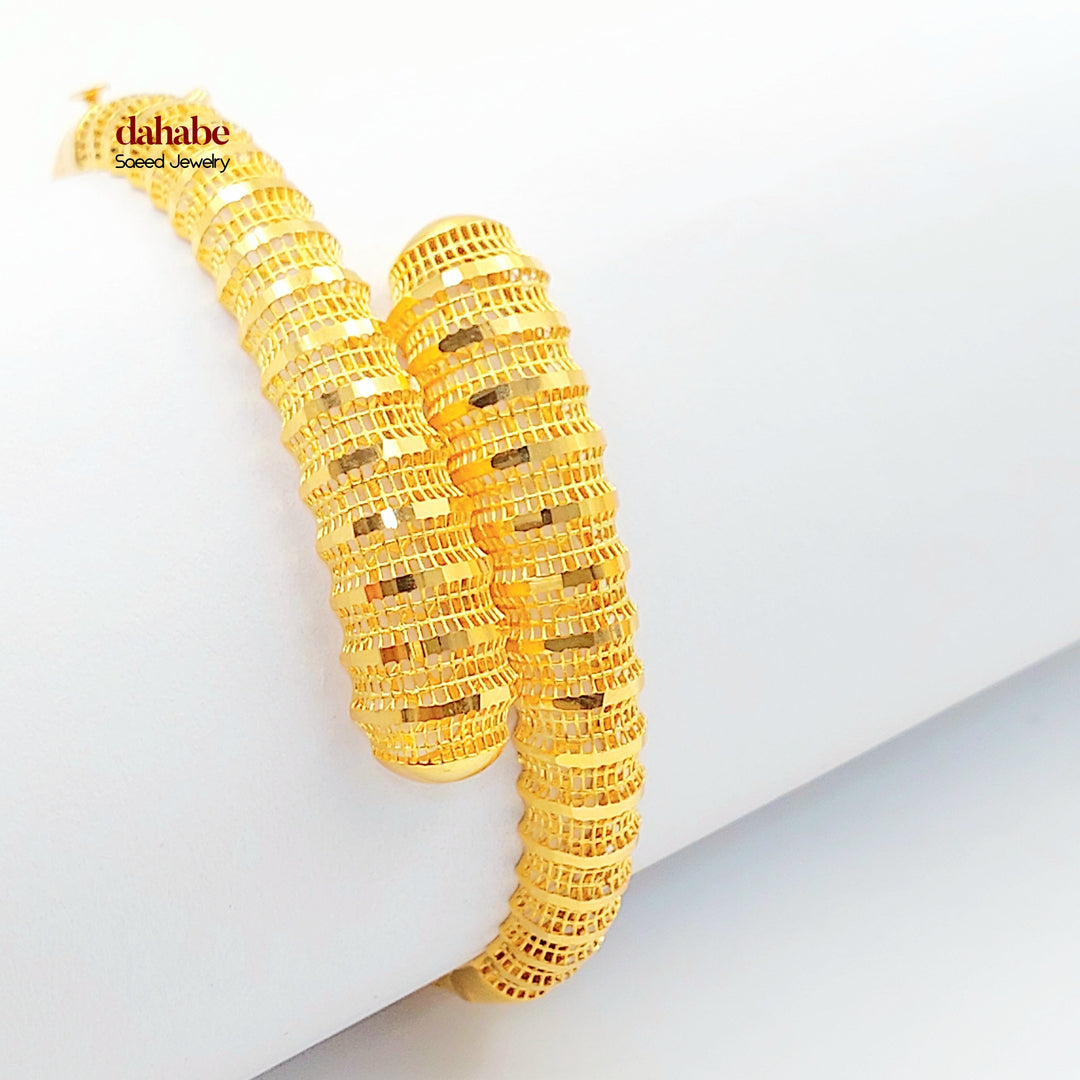 Balls Engraved Bangle Bracelet Made of 21K Gold by Saeed Jewelry 