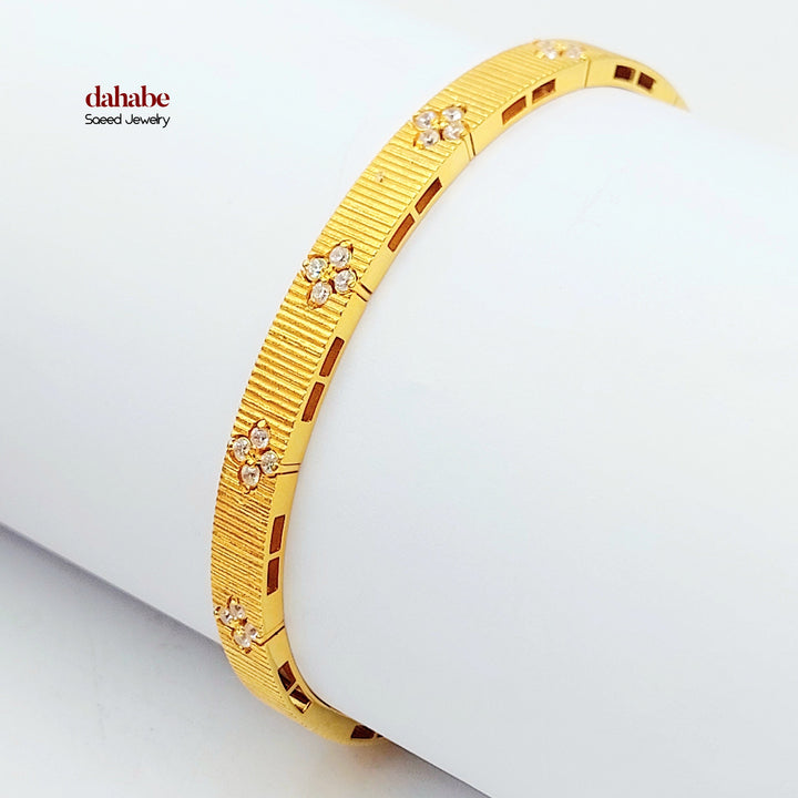 Zircon Studded Deluxe Bangle Bracelet Made of 21K Gold by Saeed Jewelry 