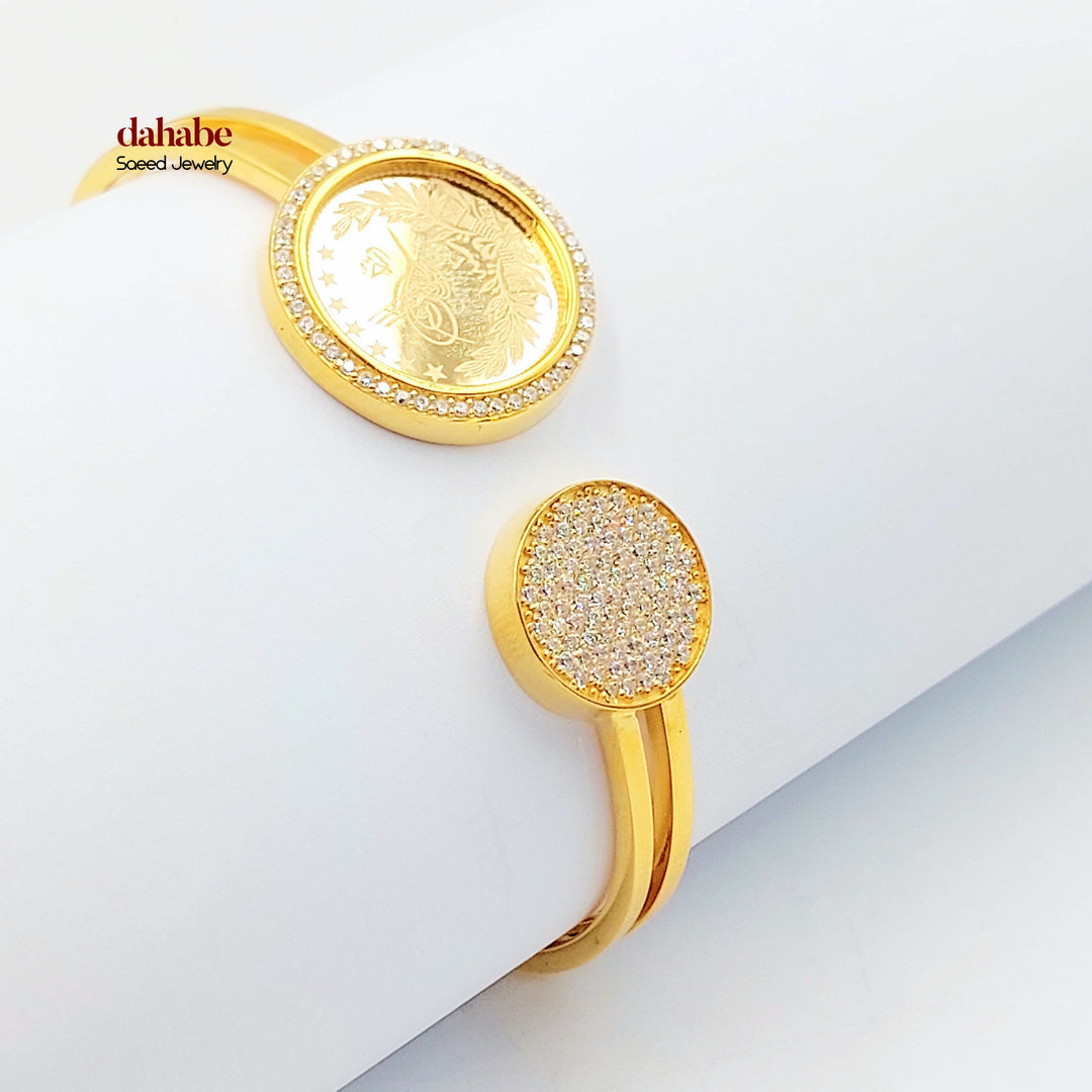 Zircon Studded Rashadi Bangle Bracelet Made of 21K Gold by Saeed Jewelry 
