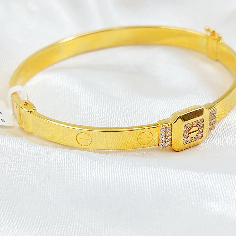 Zircon Studded Figaro Bangle Bracelet Made of 21K Gold by Saeed Jewelry 