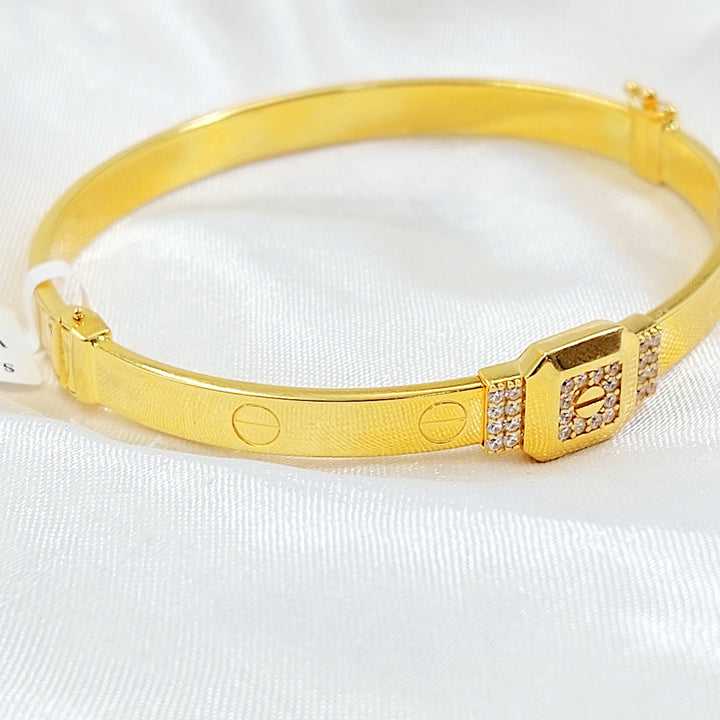 Zircon Studded Figaro Bangle Bracelet Made of 21K Gold by Saeed Jewelry 