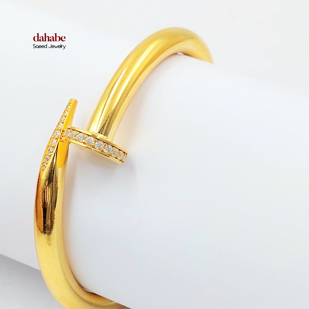 Zircon Studded Nail Bangle Bracelet Made of 21K Gold by Saeed Jewelry 