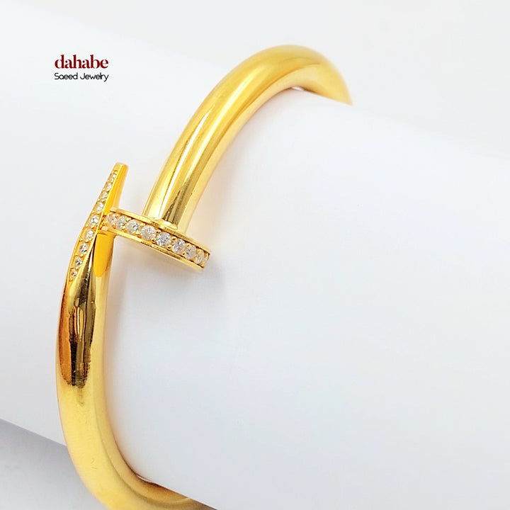 Zircon Studded Nail Bangle Bracelet Made of 21K Gold by Saeed Jewelry 
