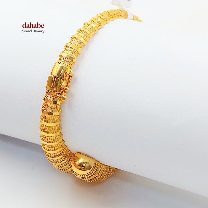 Balls Engraved Bangle Bracelet Made of 21K Gold by Saeed Jewelry 