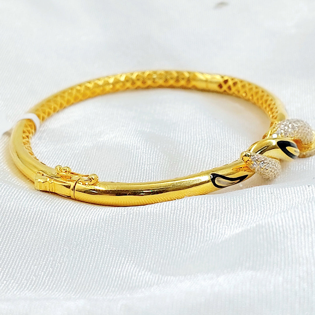 Zircon Studded Nail Bangle Bracelet Made of 21K Gold by Saeed Jewelry 