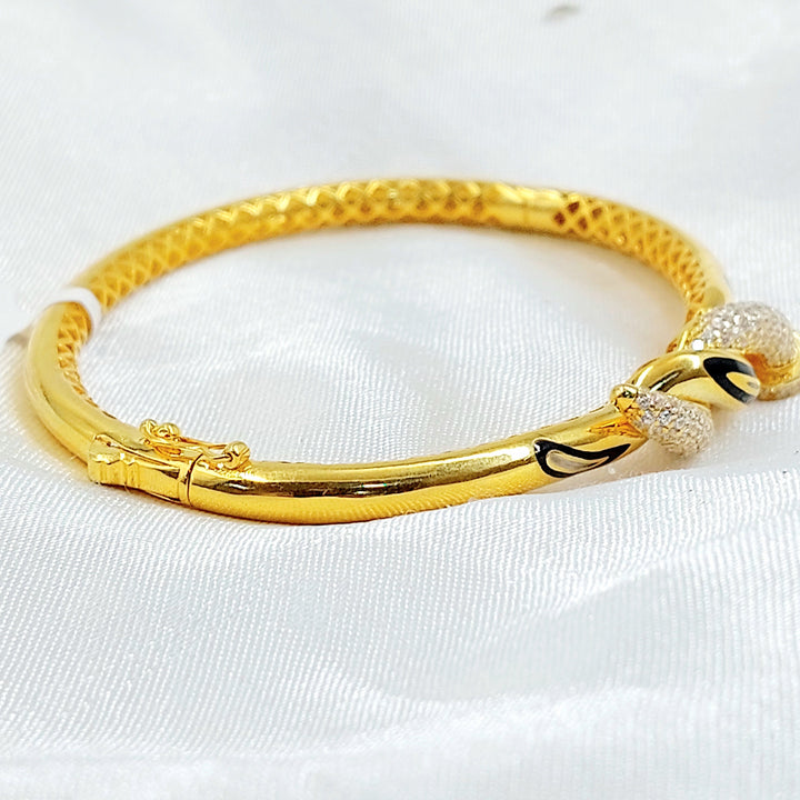 Zircon Studded Nail Bangle Bracelet Made of 21K Gold by Saeed Jewelry 