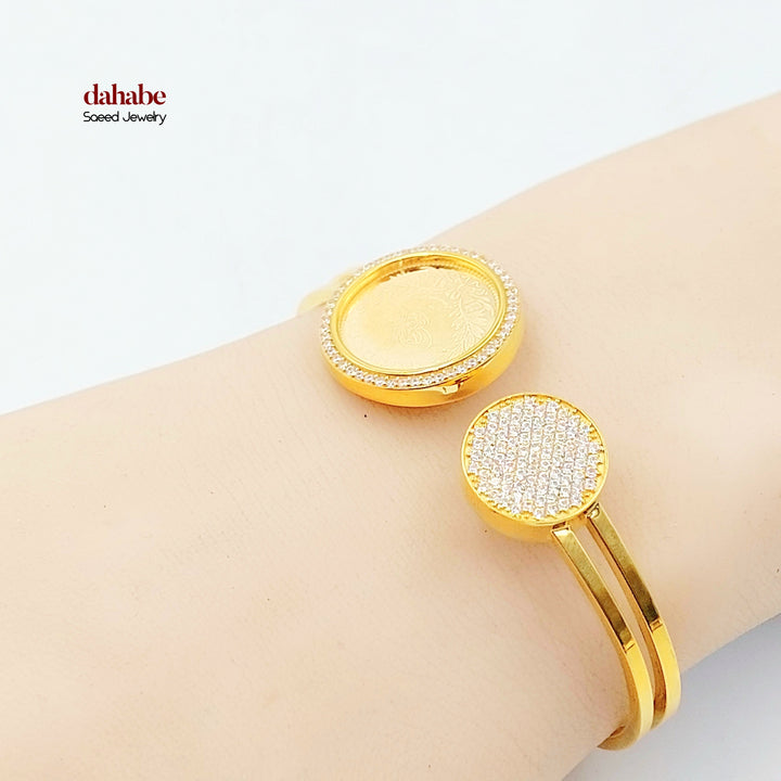 Zircon Studded Rashadi Bangle Bracelet Made of 21K Gold by Saeed Jewelry 
