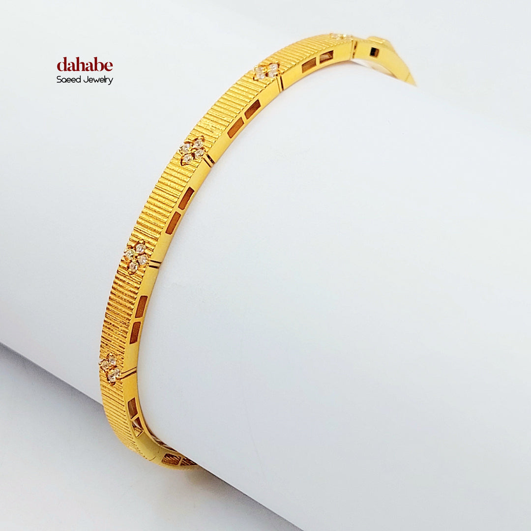 Zircon Studded Deluxe Bangle Bracelet Made of 21K Gold by Saeed Jewelry 