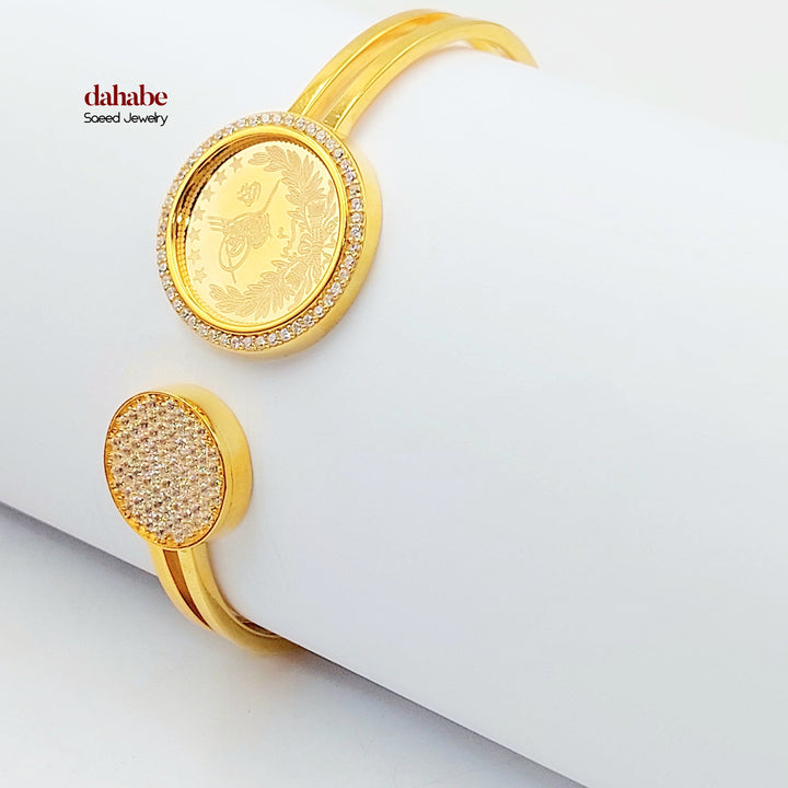 Zircon Studded Rashadi Bangle Bracelet Made of 21K Gold by Saeed Jewelry 