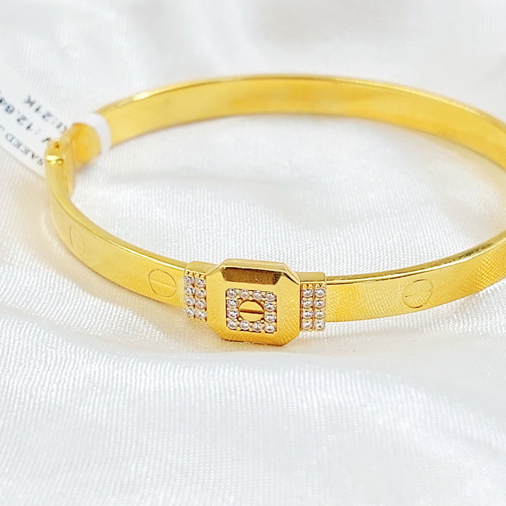 Zircon Studded Figaro Bangle Bracelet Made of 21K Gold by Saeed Jewelry 