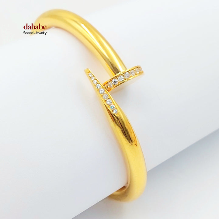 Zircon Studded Nail Bangle Bracelet Made of 21K Gold by Saeed Jewelry 