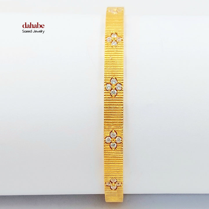 Zircon Studded Deluxe Bangle Bracelet Made of 21K Gold by Saeed Jewelry 